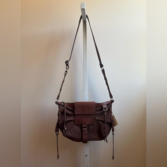 We The Free Silvie Studded Sling Bag Cognac Brown Suede - Picture 4 of 13